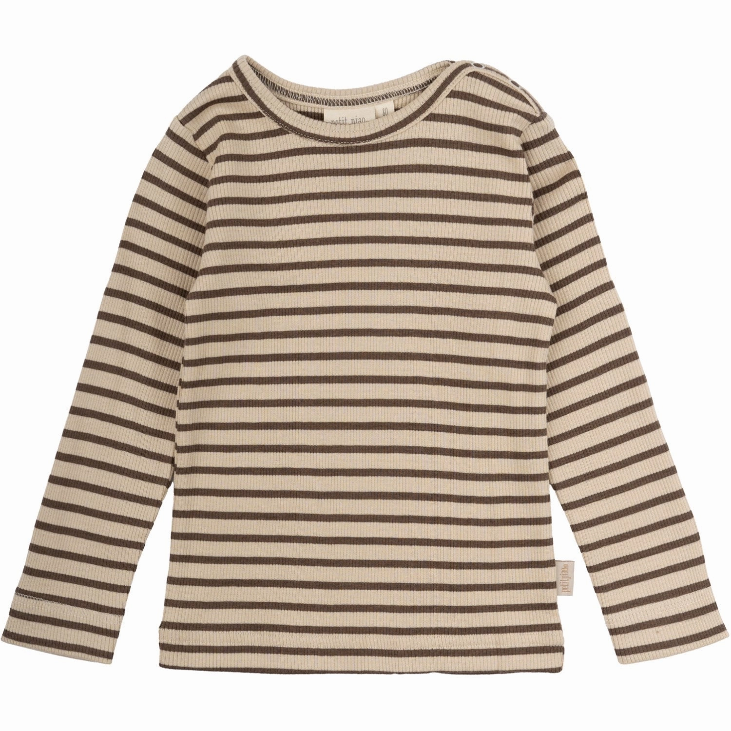 Petit Piao Chocolate Brown/Dark Off White Blouse Modal Striped Texture Fabric