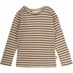 Petit Piao Chocolate Brown/Dark Off White Blouse Modal Striped Texture Fabric