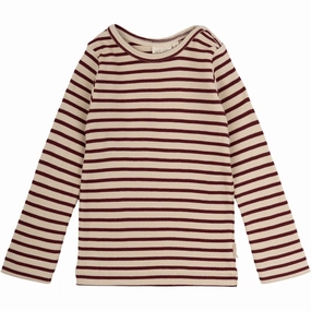 Petit Piao Dark Cherry/Dark Off White Blouse Modal Striped Linen Tulle