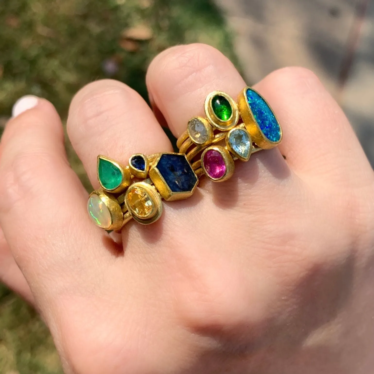 Petra Class Australian Opal Doublet Gold Stack Ring