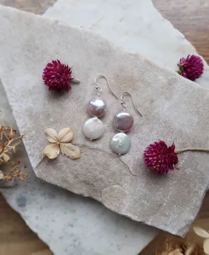 Pink and White Coin Pearl Earrings