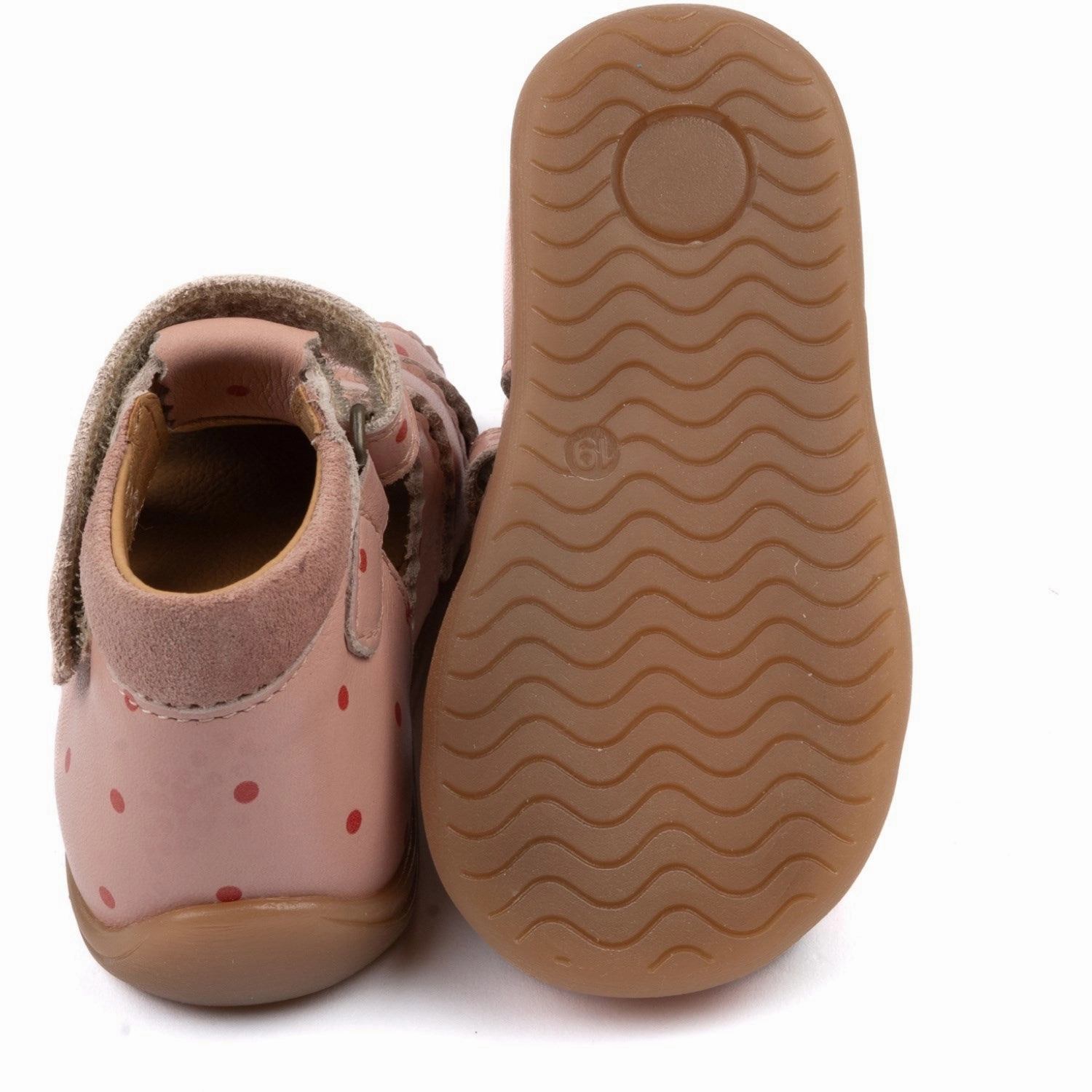 Plain shoes Pom Pom Old Rose Dot Starters Scallop Velcro Sandal