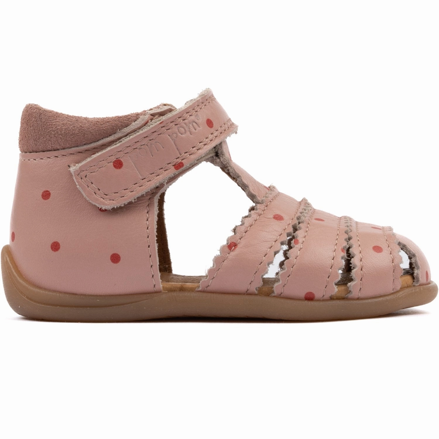 Plain shoes Pom Pom Old Rose Dot Starters Scallop Velcro Sandal