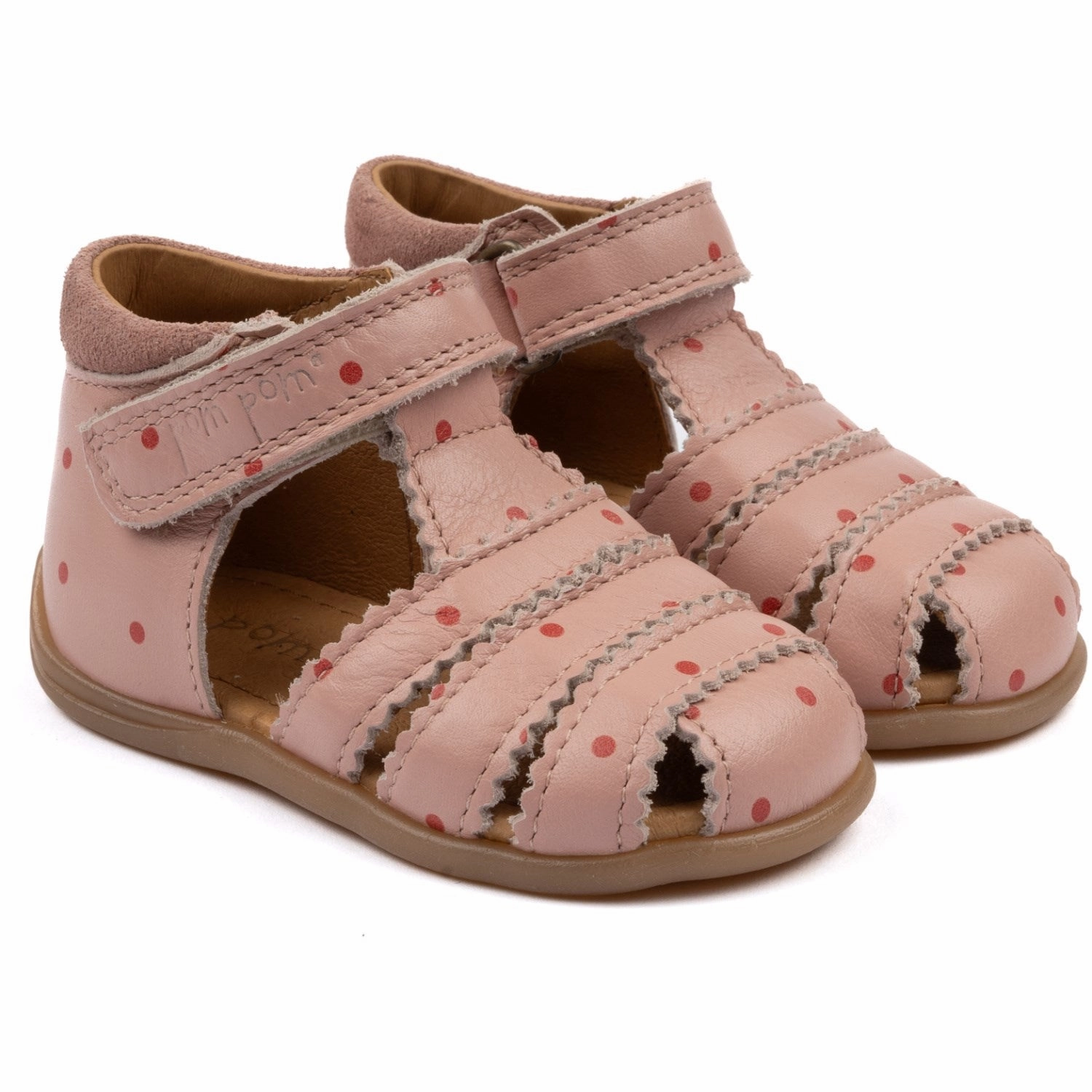 Plain shoes Pom Pom Old Rose Dot Starters Scallop Velcro Sandal Premium shoes