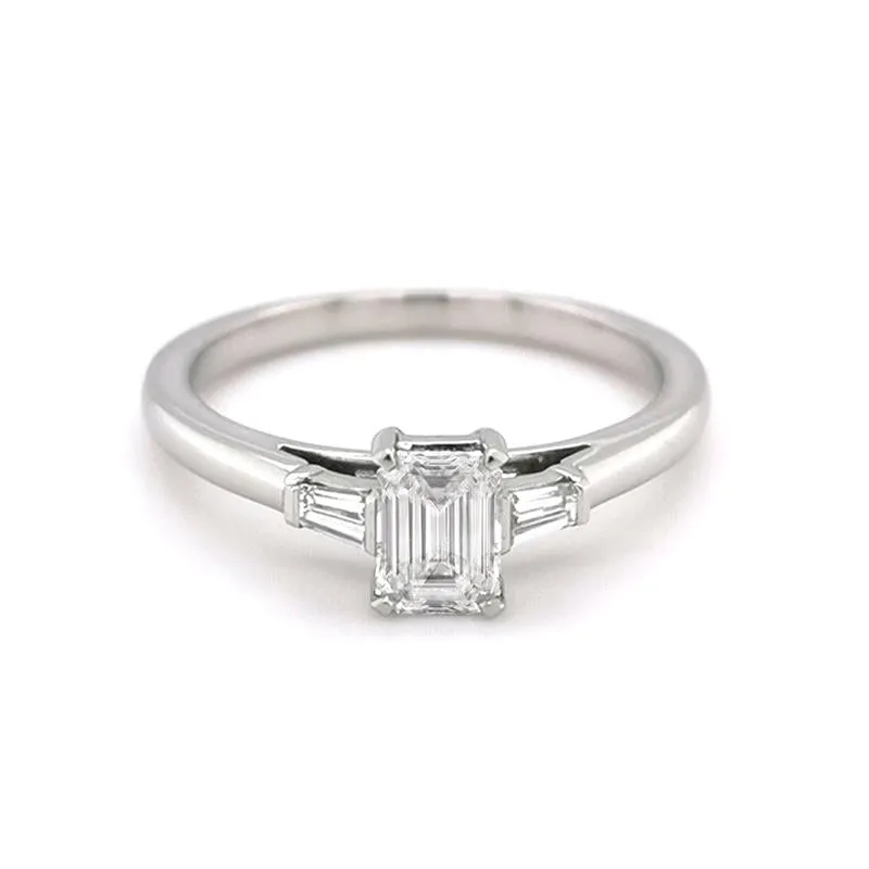 Platinum 0.66ct Emerald & Baguette Diamond Ring