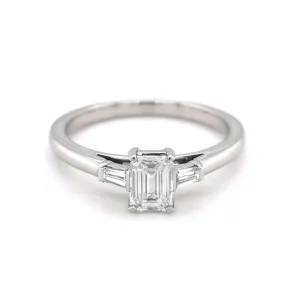 Platinum 0.66ct Emerald & Baguette Diamond Ring