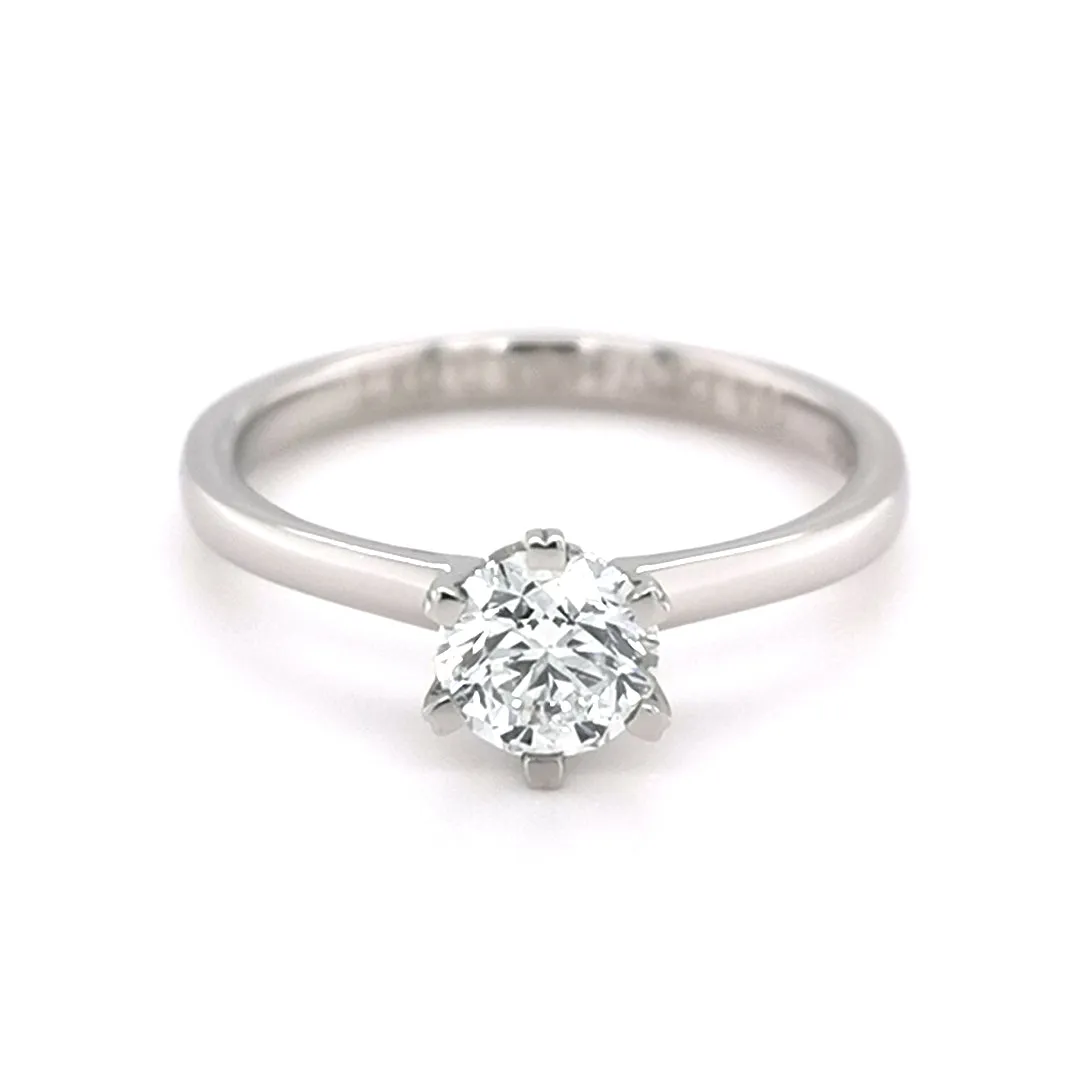 Platinum 0.70ct 6 Claw Round Diamond Ring