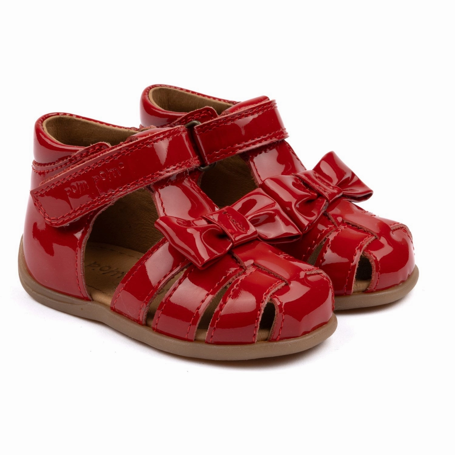 Pointe shoes Pom Pom Red Patent Starters Bow Velcro Sandal Moccasins