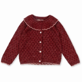 Practical Konges Sljd Red Dahlia Holiday Knit Cardigan Linen