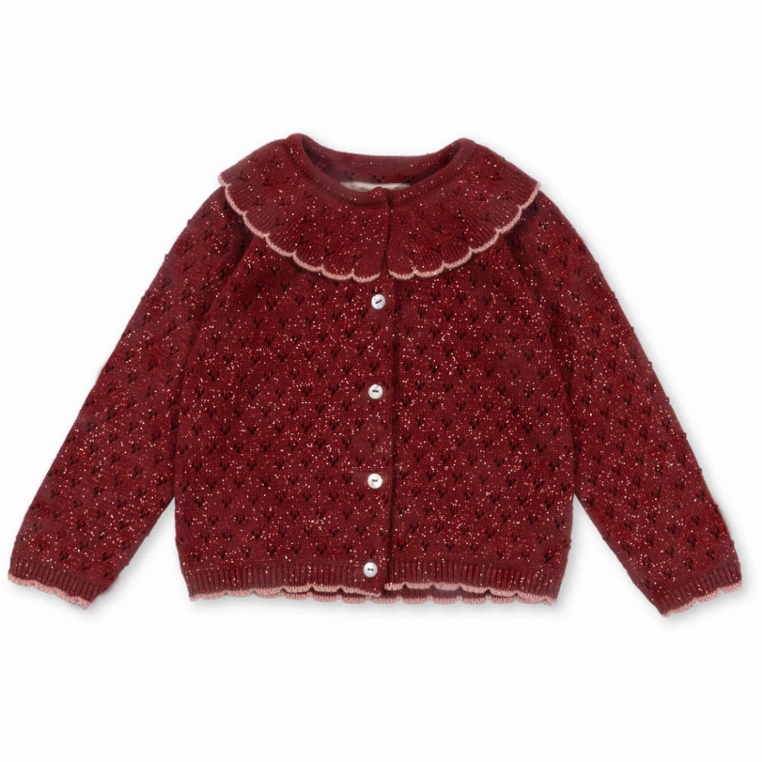 Practical Konges Sljd Red Dahlia Holiday Knit Cardigan Linen