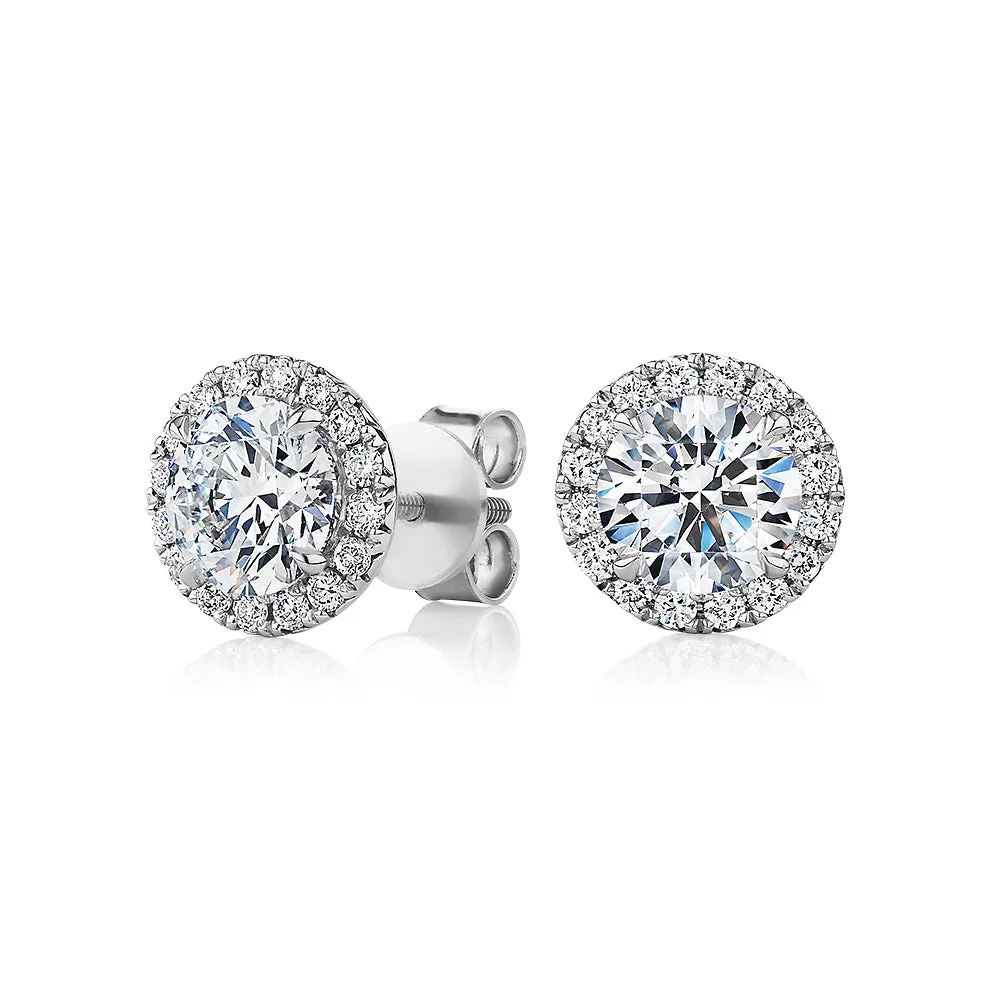 Premium Certified Lab-Grown Diamond, 2.35 carat TW round brilliant halo earrings in 14 carat white gold