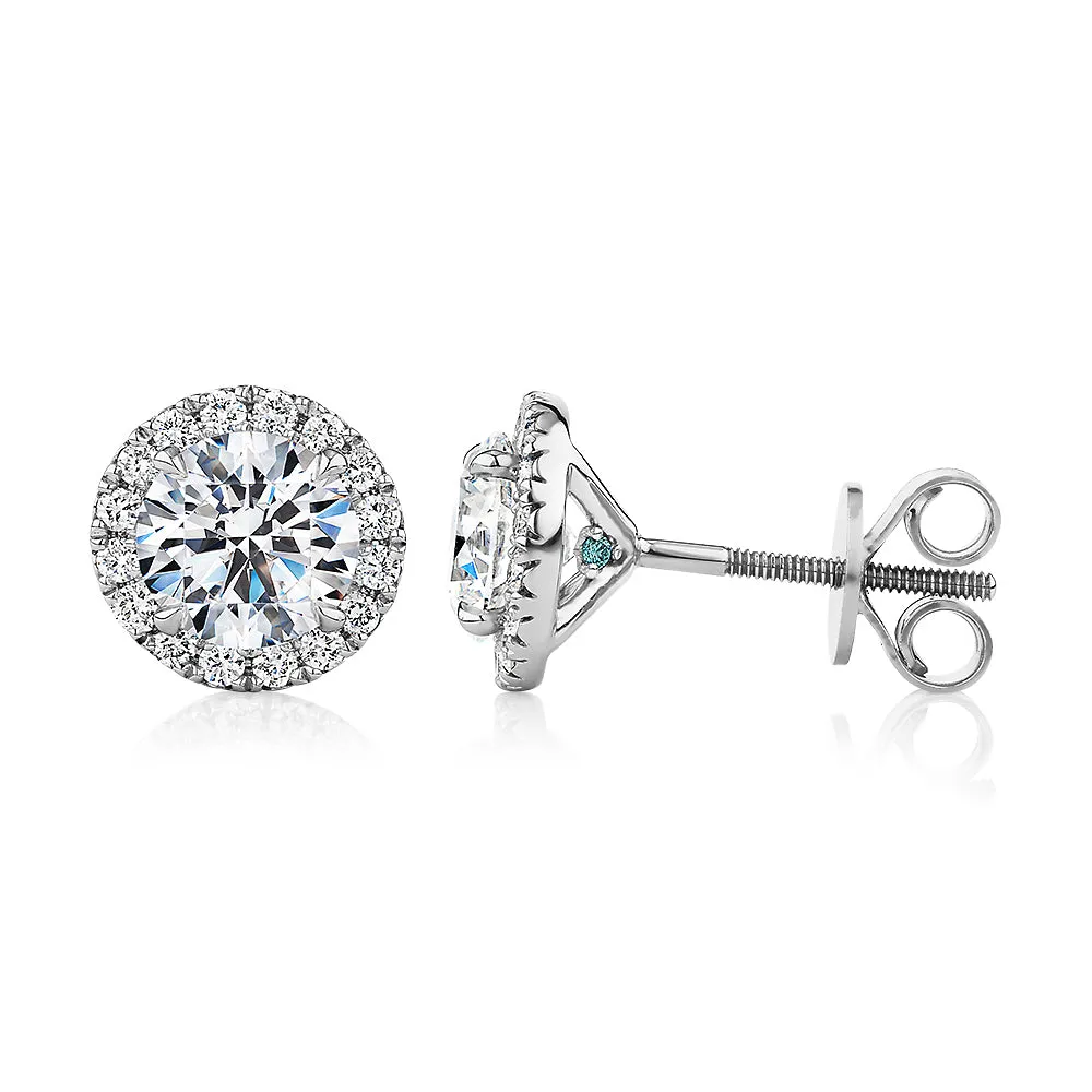 Premium Certified Lab-Grown Diamond, 2.35 carat TW round brilliant halo earrings in 14 carat white gold