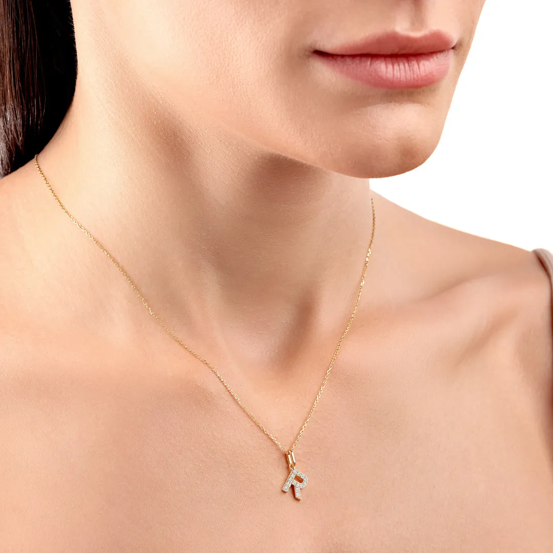 R Letter Pendant Yellow Gold
