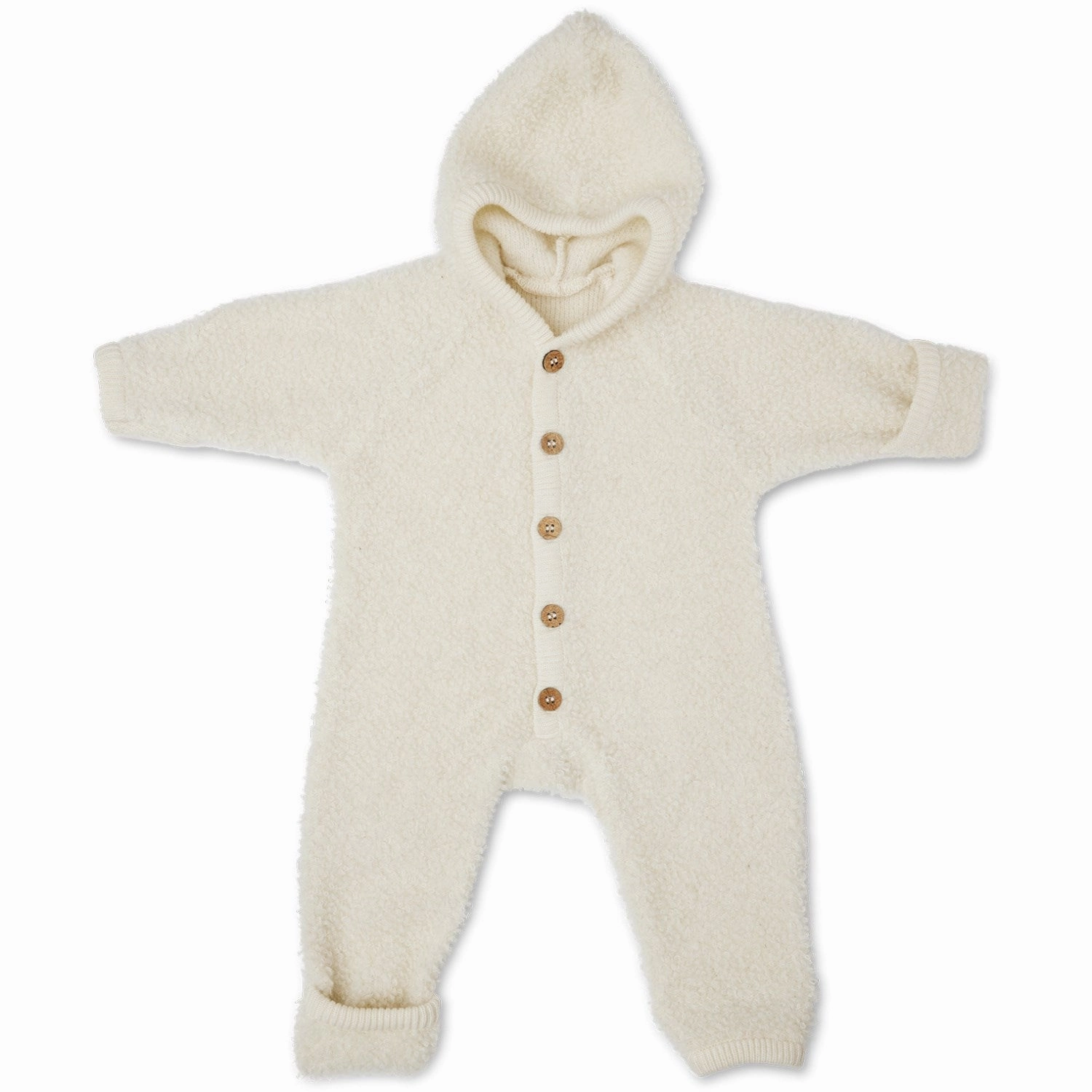 Refined Smallstuff Off White Jumpsuit Boucl Merino Wool With Buttons And Hood Beading