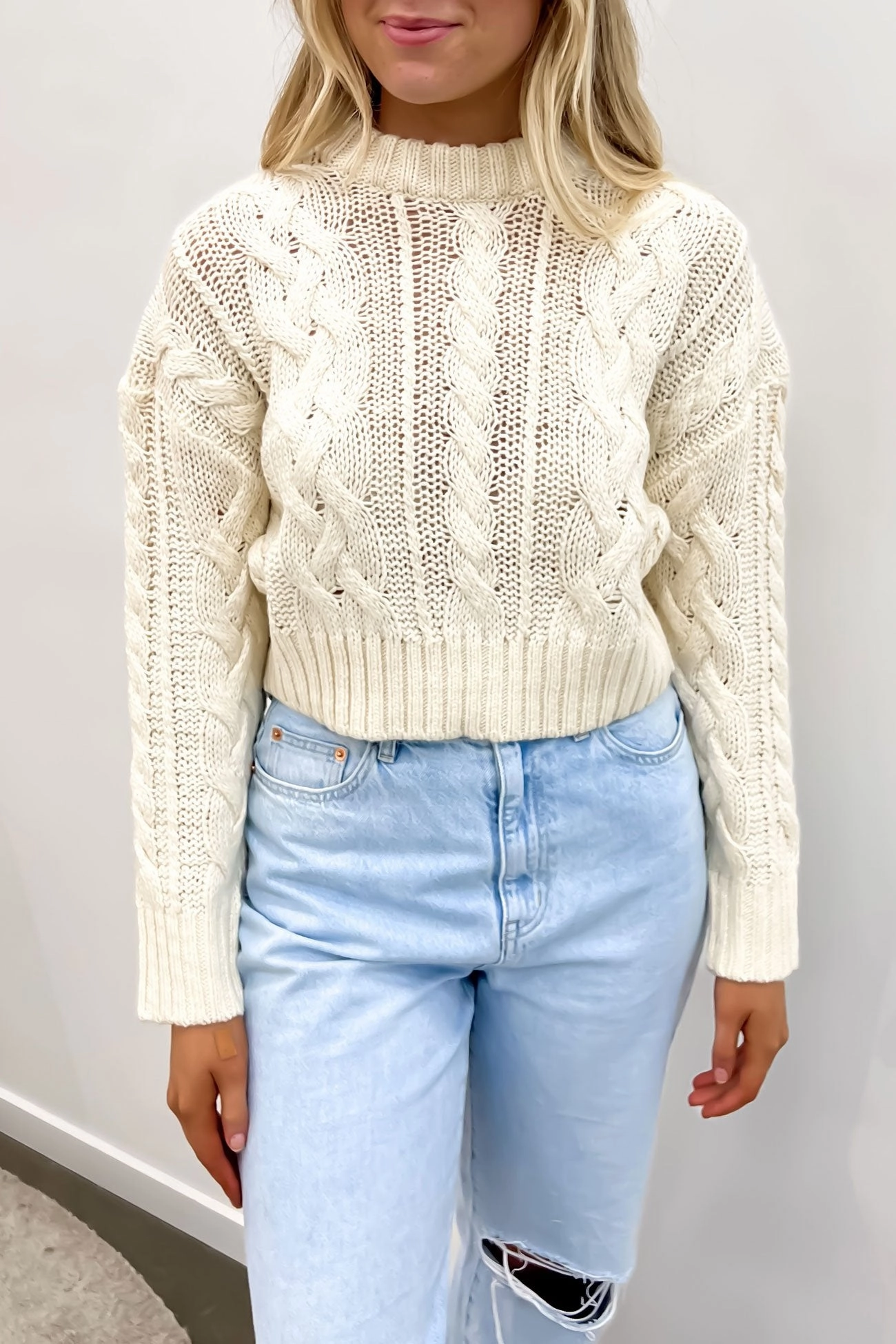 Erika Cable Knit Vintage White sale alcohol kettle sale