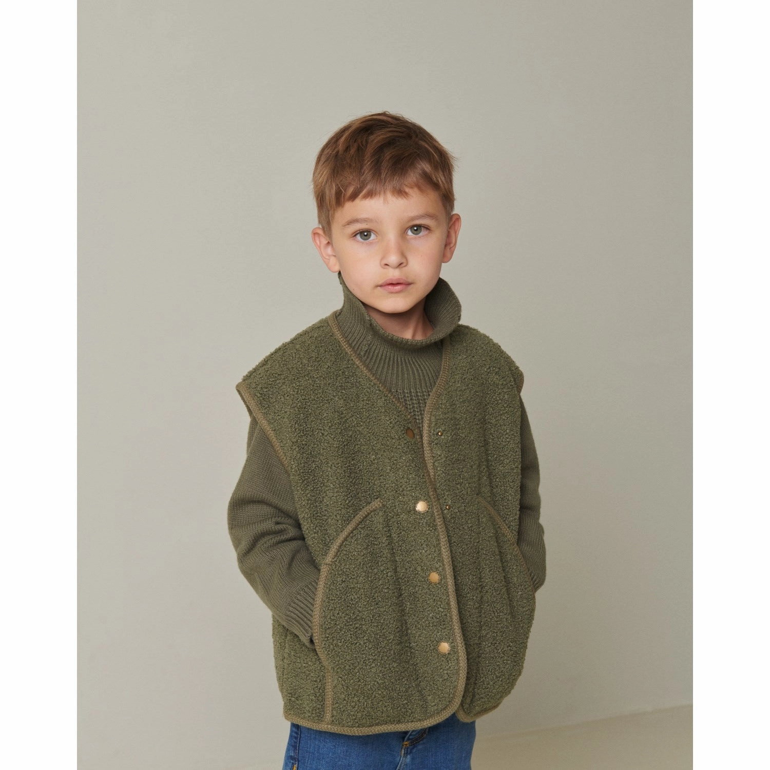 Relaxed MarMar Bonded Teddy Olive Leaf Jolly Fleece Vest