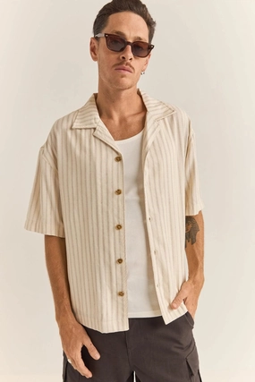 Relaxed Stripe Short Sleeve Shirt Natural sale food sale fashion