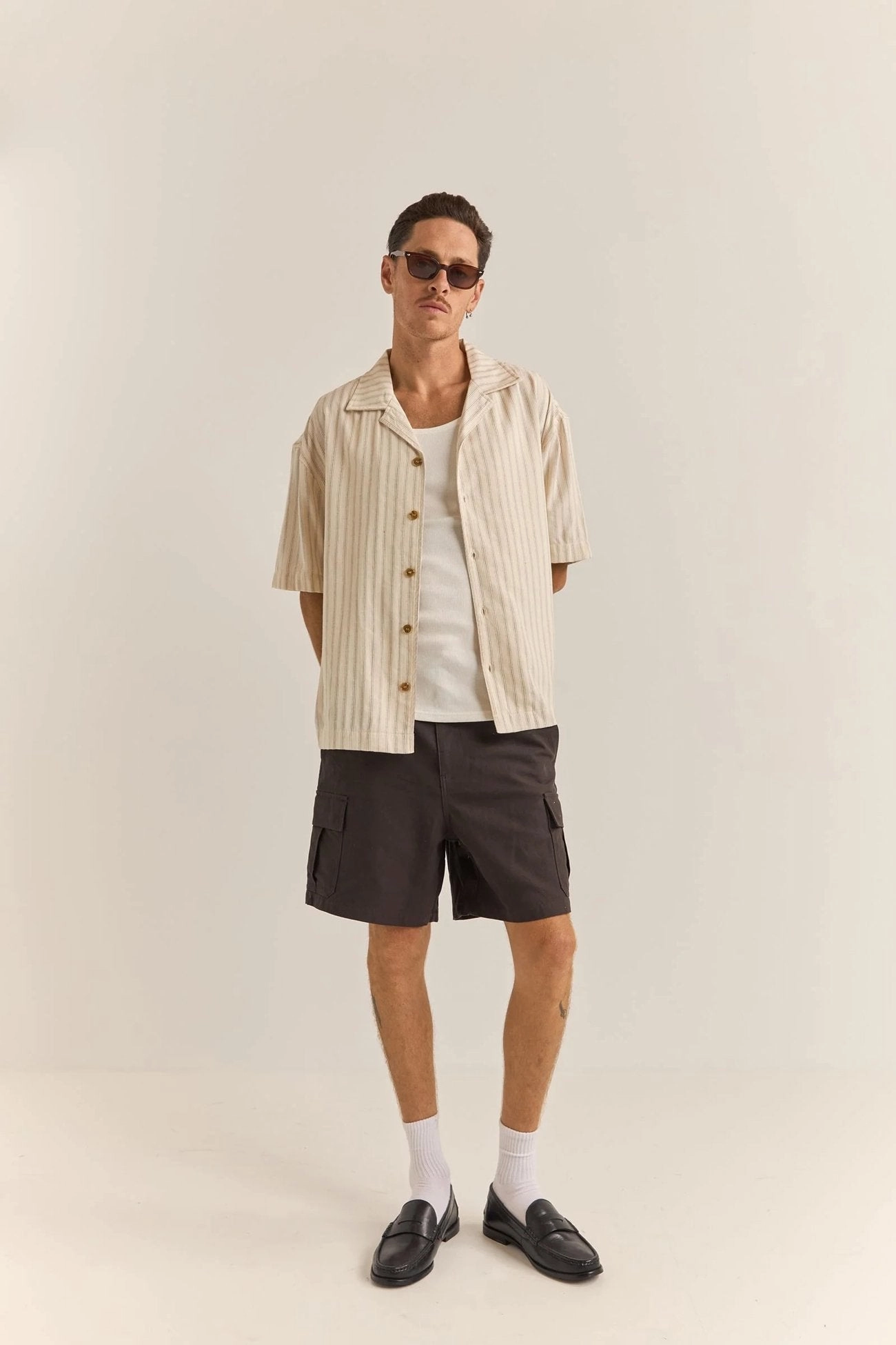 Relaxed Stripe Short Sleeve Shirt Natural sale food