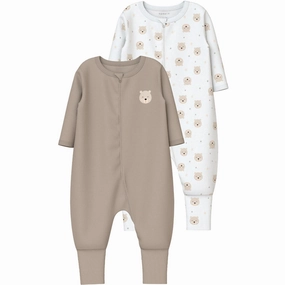Respected Name It Oxford Tan Nightsuit 2-pack Zip Oxford Bear Noos Sustainable