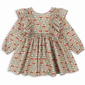 Retro Konges Sljd Cherry Bow Evia Ls Bow Dress Gots Chiffon