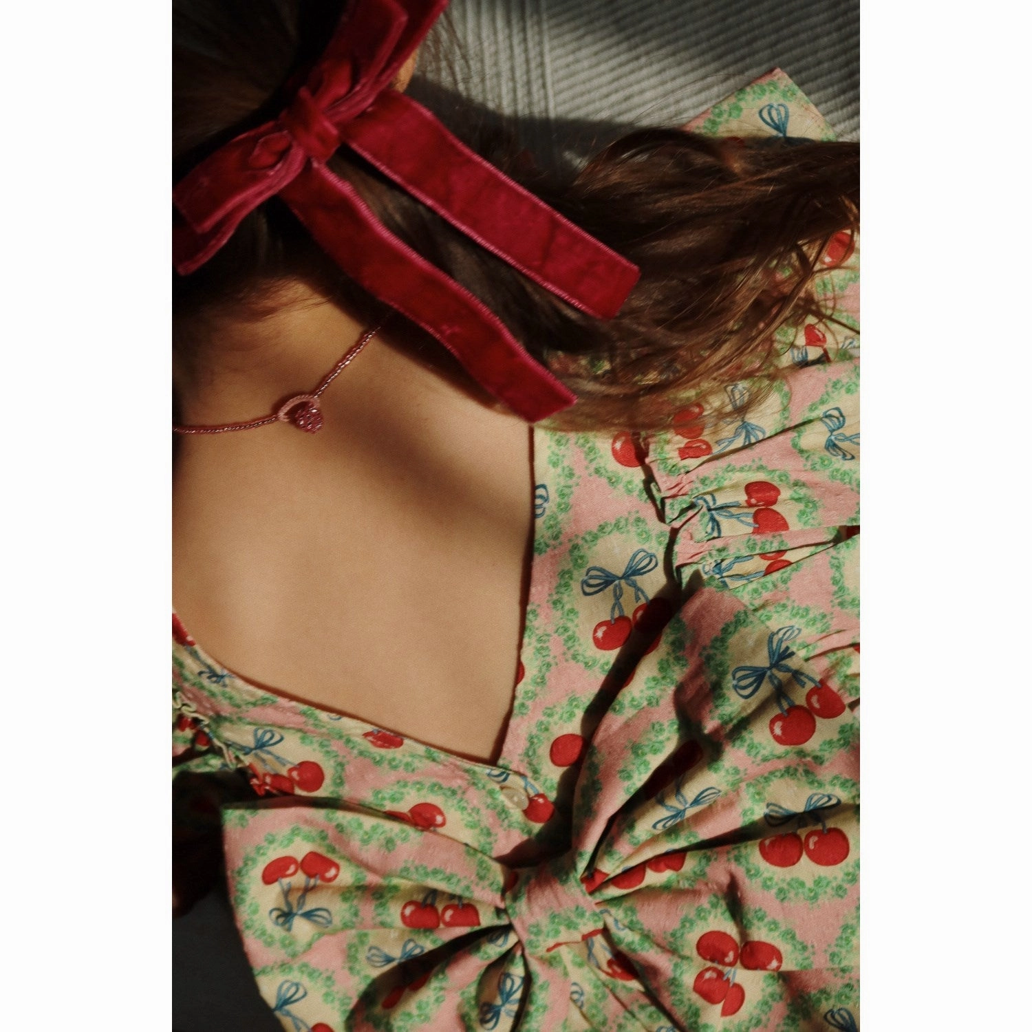 Retro Konges Sljd Cherry Bow Evia Ls Bow Dress Gots