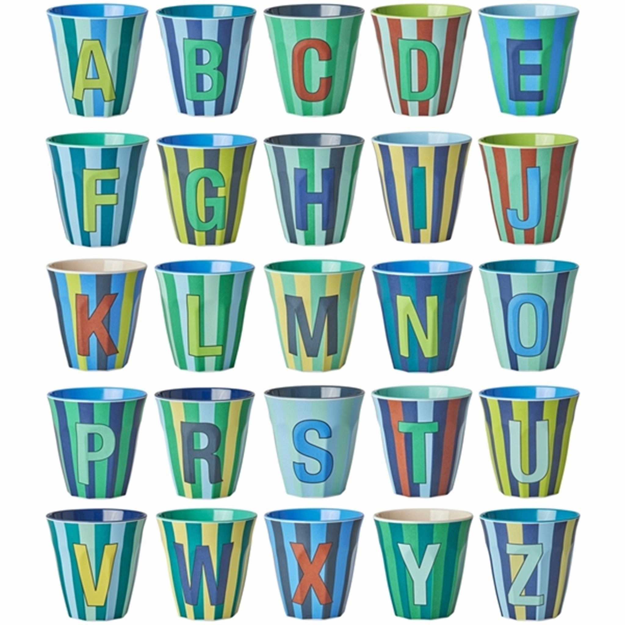 RICE Bluish Stripes Melamine Alphabet Cup Quality Expressive
