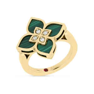 Roberto Coin Venetian Princess 18ct Yellow Gold Diamond Malachite Ring