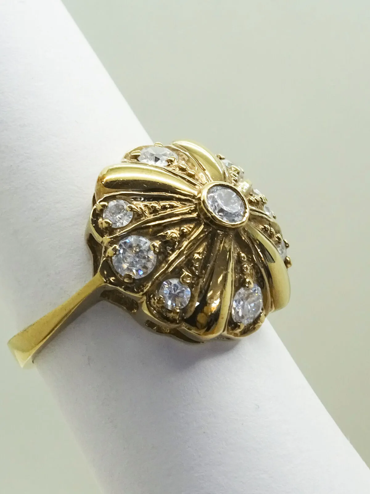 Round CZ Dome Vermeil Ring Sterling Silver Size 8.5