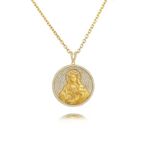 Round Virgin Mary Medal Micro-pav?? Virgencita Necklace