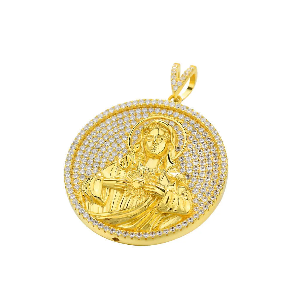 Round Virgin Mary Medal Micro-pav?? Virgencita Necklace