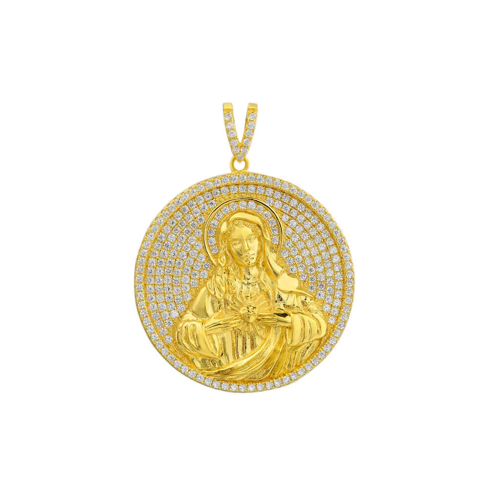Round Virgin Mary Medal Micro-pav?? Virgencita Necklace