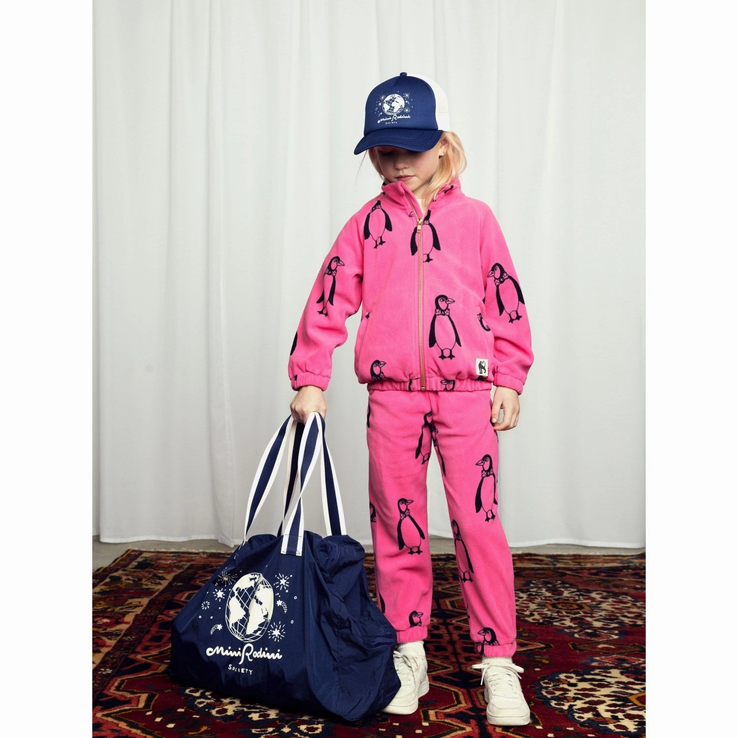 Ruffle Mini Rodini Pink Penguin Fleece Pants