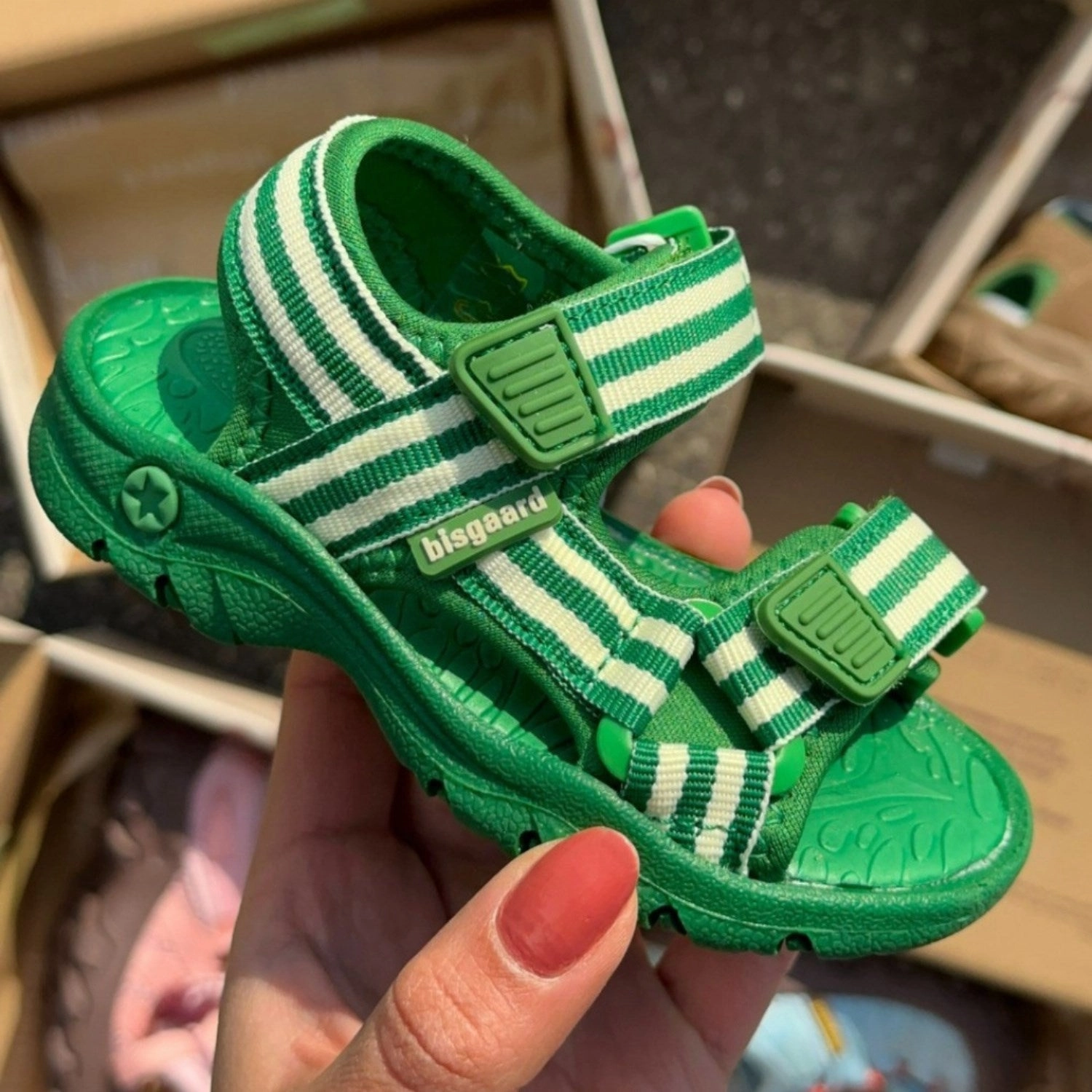 Running shoes Bisgaard Emerald Green Stripes Trine Kjr X Addie Sandal
