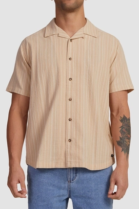 sale agreement Beat Stripe Short Sleeve Shirt Tan sales counter