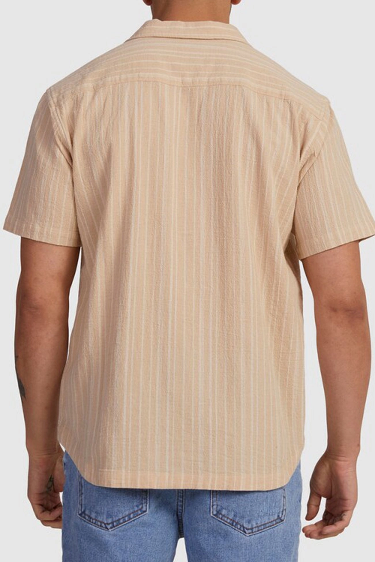 sale agreement Beat Stripe Short Sleeve Shirt Tan