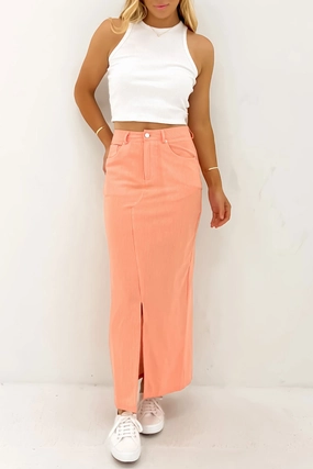 sale deed Liberty Maxi Skirt Neon Peach White Stripe joules sale