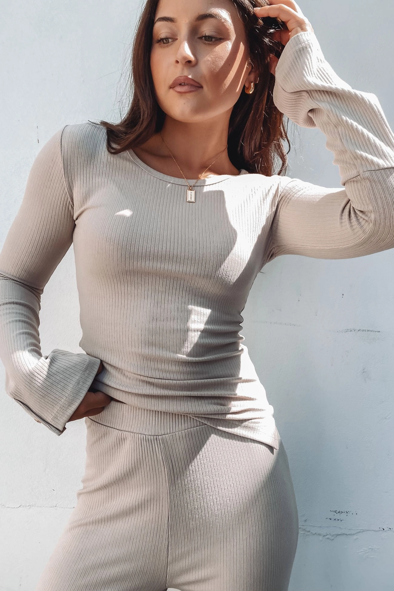 sale poster Tylar Lounge Rib Long Sleeve Oat Marle