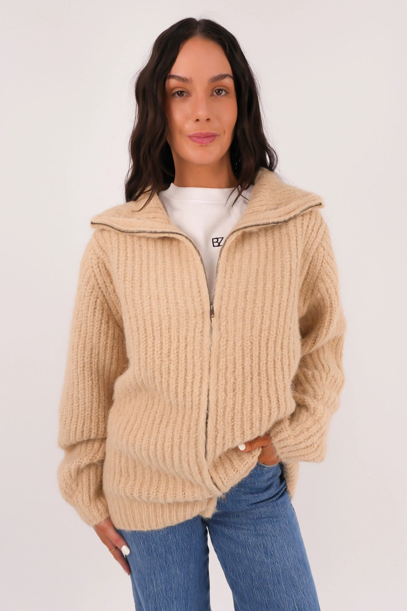 sale tilbari Jethra Zip Thru Jumper Beige