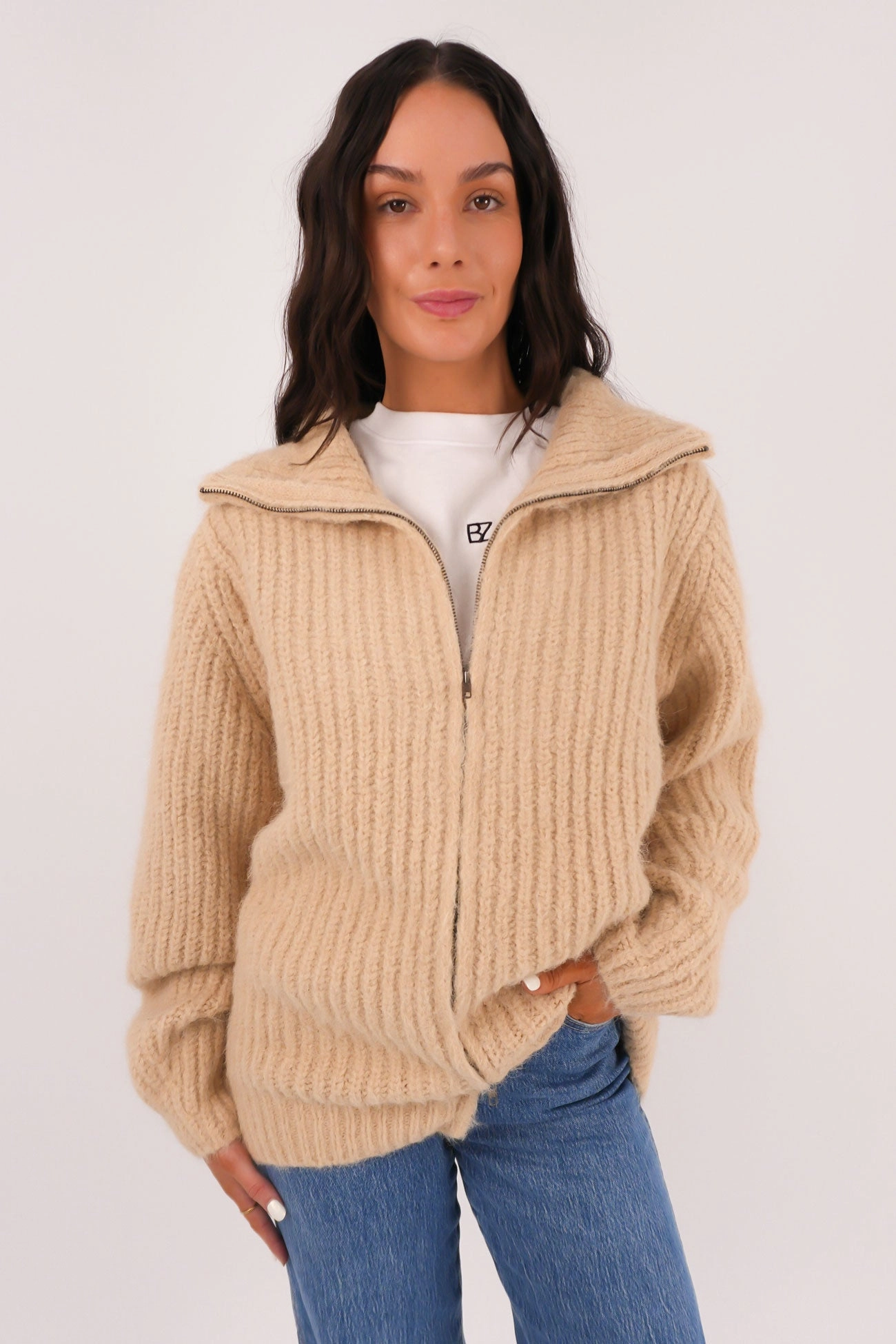 sale tilbari Jethra Zip Thru Jumper Beige