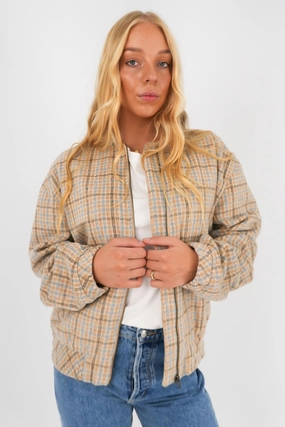 saleae logic analyzer Luca Oversized Check Bomber Jacket Blue sale zapatillas