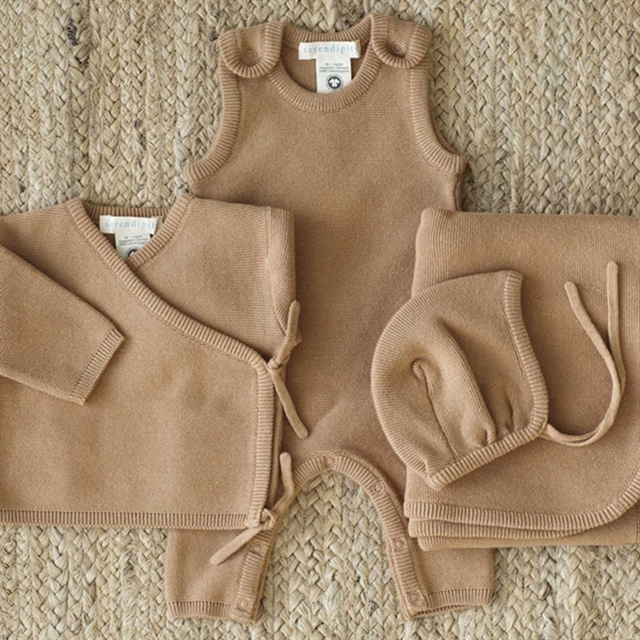 Serendipity Newborn Tan Set In Tote Bag Iconic Heritage