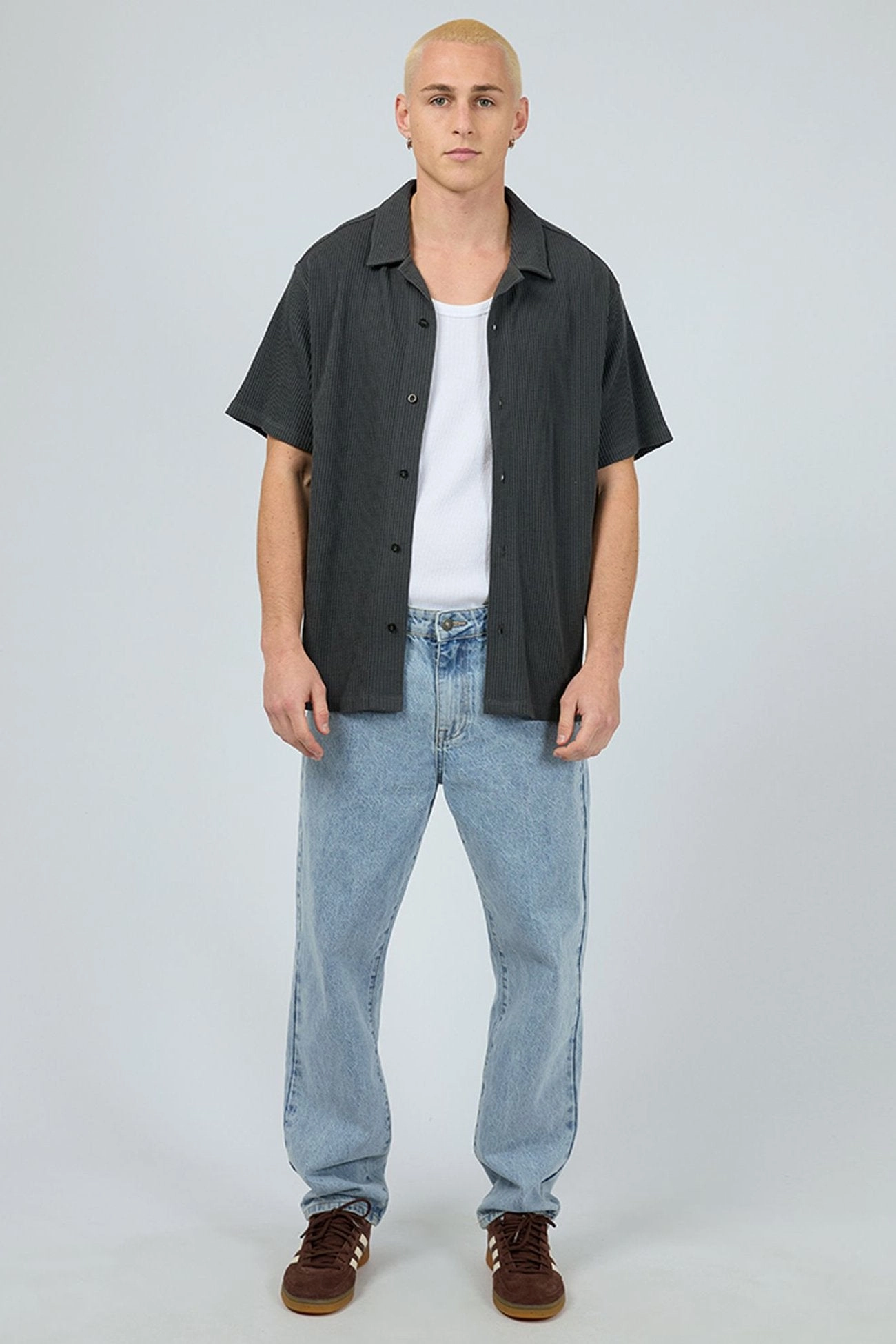 Session Waffle Short Sleeve Shirt Charcoal varley sale