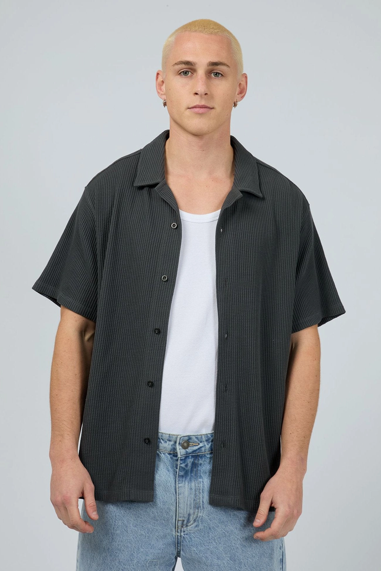 Session Waffle Short Sleeve Shirt Charcoal varley sale sale dresses