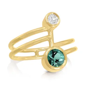 Shimell & Madden Blue Green Tourmaline White Diamond Beta Ring