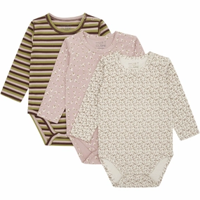 Signature Hust & Claire Dusty Rose Baby Blue Bodysuit 3-Pack Embroidery