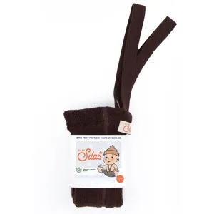 Silly Silas Teddy Warmy Footles Tights Chocolate Brown Velvet Denim