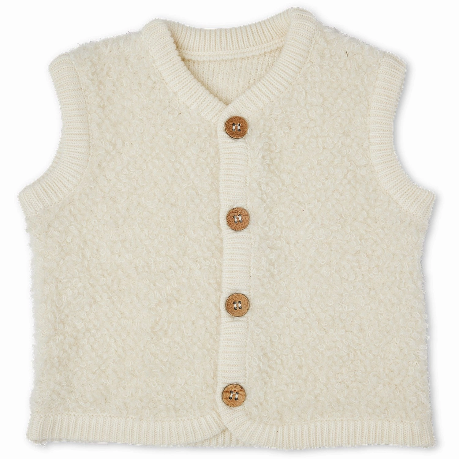Smallstuff Off White Vest Boucl Merino Wool With Buttons Knit Sophisticated