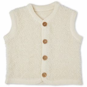 Smallstuff Off White Vest Boucl Merino Wool With Buttons Knit Sophisticated