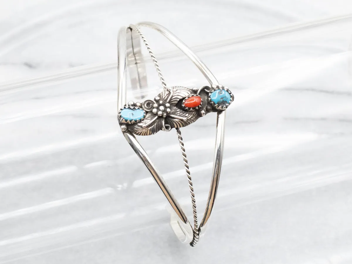 South-West Style Turquoise and Coral Cuff Bracelet