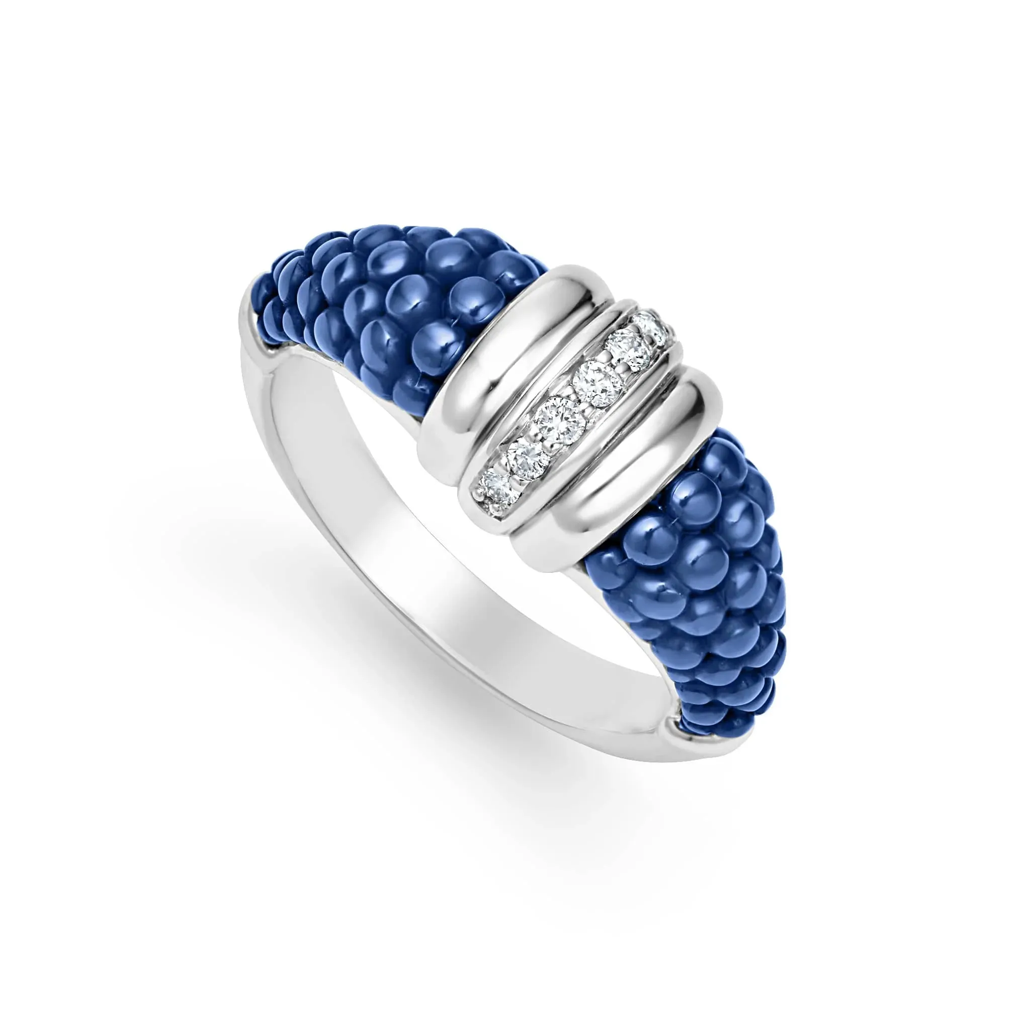 SS BLUE CAVIAR ULTRAMARINE CRM DIA 1 ROW TAPER RING